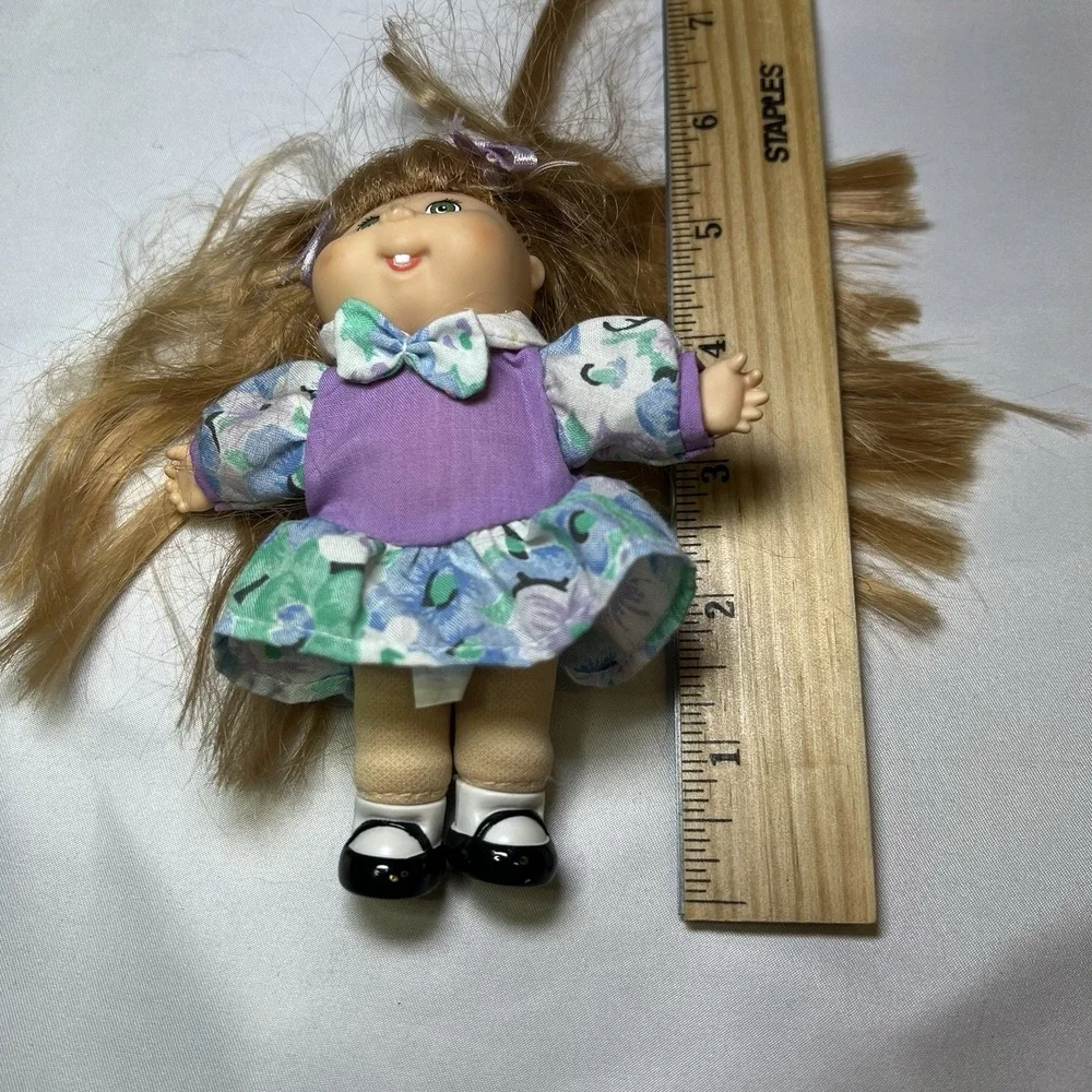 Mini Cabbage‎ Patch Baby Doll Vintage Blonde Girl Purple Blue Dress 1995